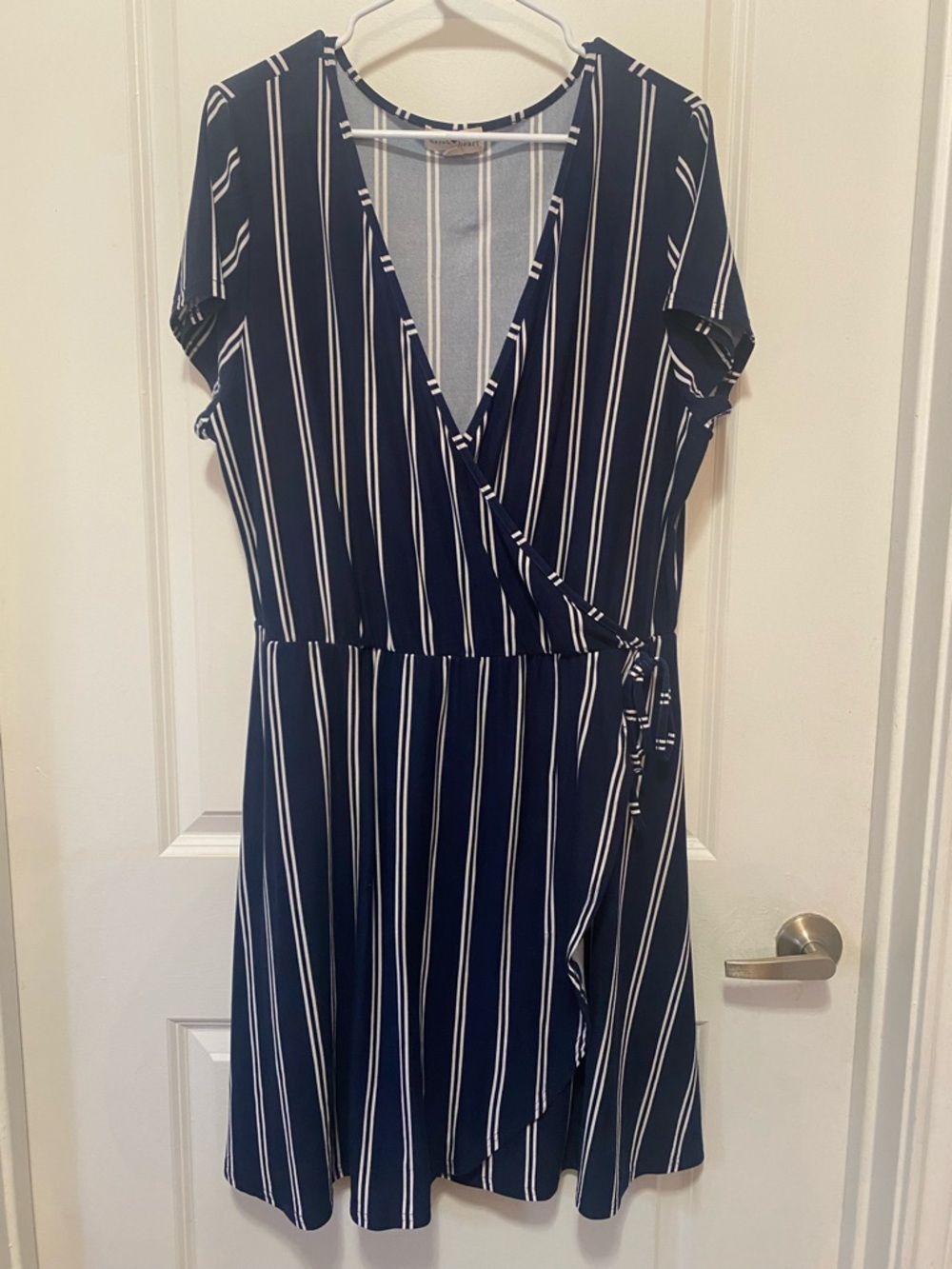 Derek Heart Navy and White Striped Wrap Mini Dress